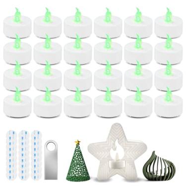 Imagem de HEETHYCOOL Conjunto de luz de chá de LED impresso em 3D - verde - pacote com 24 - serve para modelos de laboratório bambu, conjunto de velas de luz de chá chama LED D37,2 x 36,6 mm com adesivo 3M e