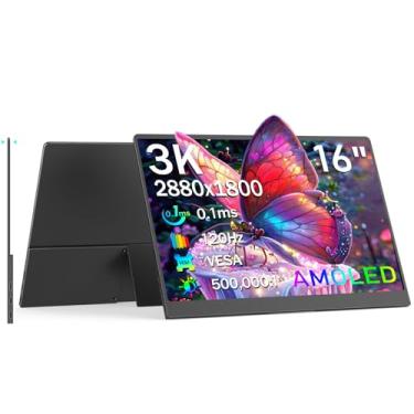 Imagem de NewHail Monitor portátil OLED 40.6 cm, 3K 2880x1800 120Hz 0.1ms USB-C HDMl monitor portátil com 120% DC-P3 suporte integrado e alto-falantes para laptop, Windows, Mac, telefone switch PS5, preto