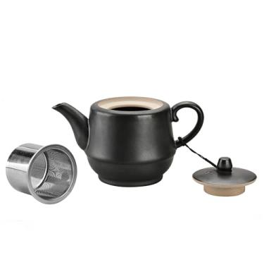 Imagem de NCQIXIAO Bule de chá de cerâmica estilo rural com infusor de aço inoxidável 473 g bule de porcelana florescendo e folhas soltas (preto)