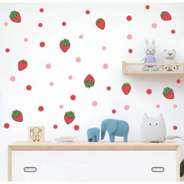 Imagem de Adesivo De Parede Morangos Miniaturas E Bolinhas Poá Coloridos Decoraç
