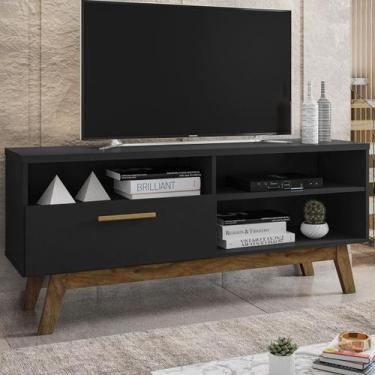 Imagem de Rack para TV Até 55 Polegadas Santorini 1 Porta Preto - Pnr Móveis, Ún