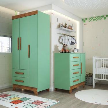 Imagem de Quarto Infantil Completo Kids 4 Portas 6 Gavetas Verde/Nature - Panora