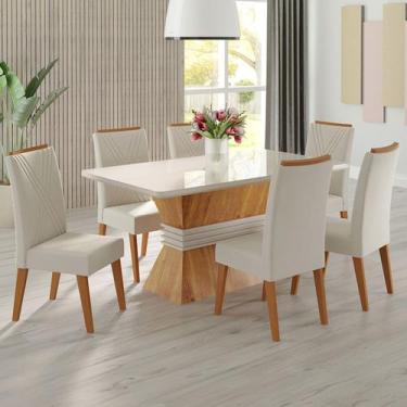 Imagem de Mesa de Jantar 6 Lugares Jolie com Vidro Mel/Marfim/Off White - Viero 