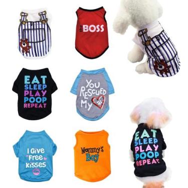 Imagem de Roupas para cães, pacote com 6 camisetas de verão KATOLK para cães peq