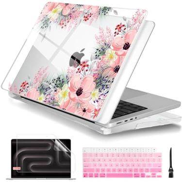 Imagem de Batianda Capa projetada para MacBook Pro 14 polegadas 2024 2023 2021 versão modelo A3112/A2992 com chip M3 M2 M1 Pro/Max, capa rígida de plástico com capa de teclado e protetor de tela, lindo floral