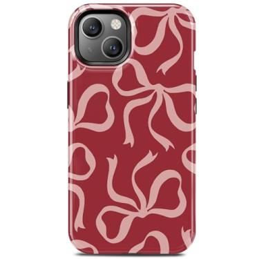 Imagem de TAMUEL Capa para iPhone 14, capa de telefone com laço fofo, compatível com Magsafe, moderna fita vermelha elegante estética magnética fina silicone à prova de choque capa feminina feminina feminina
