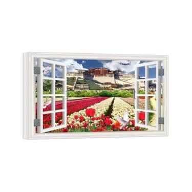 Imagem de Falsas Janelas Paisagens Impressões em Tela-Palácio Campo Flores-Quadro Arte Moderna-Natureza Pintura Pronta para Pendurar Tela Embrulhada 20x30cm