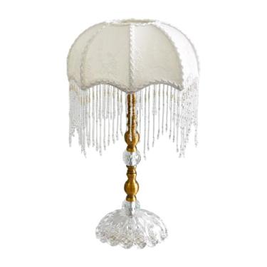 Imagem de Abajur de cabeceira Abajur de mesa cabeceira, abajur leitura, quarto, sala estar, vidro transparente, renda vintage, estilo rústico(Branco)