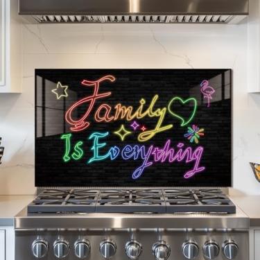Imagem de fzxwyishu Backsplash de cozinha de vidro temperado, tampa superior traseira de fogão, azulejo respingo, capa de pia de cozinha com texto colorido, proteção contra respingos, decoração de cozinha