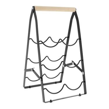 Imagem de ZLHETWT Suporte de garrafa de vinho sólido para garrafa de vinho com economia de espaço, prateleira de madeira, fácil de limpar, suporte de garrafa de 3 camadas para casa ou bar, suporte de metal liso