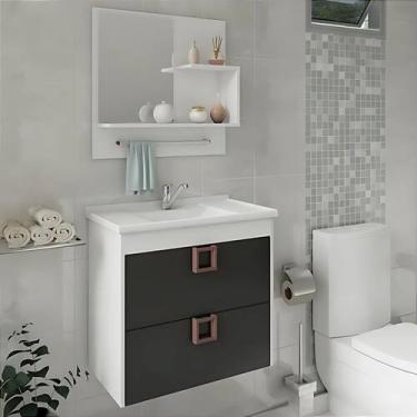 Imagem de Kit Gabinete de Banheiro 60cm com Cuba Mármore e Espelheira - Rainha d