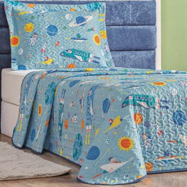 Imagem de Kit Colcha Solteiro Infantil Fantasy Dupla Face Microfibra 2 Peças - Astronauta