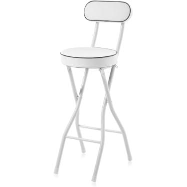Imagem de Cadeira De Banco Dobrável 70 Cm 75 Cm Banqueta De Bar Dobrável Acolchoada Redonda Com Encosto E Apoio Para Os Pés Cadeira Alta De Cozinha Dobrável Para Pub Bistro Garden, White, 75cm/30in