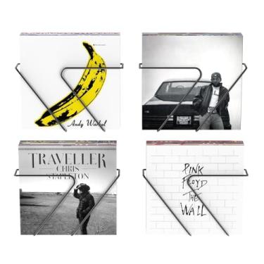 Imagem de PAPAGIFTREE Estantes modernos de armazenamento de discos de vinil montados na parede em forma de X, conjunto de 4