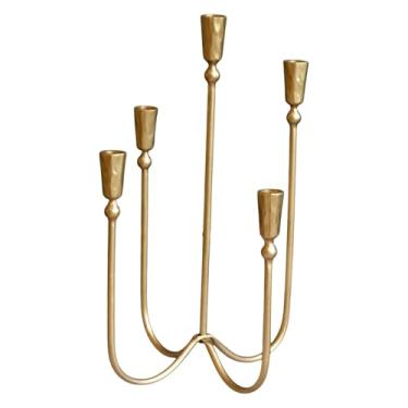 Imagem de Fenteer Suporte de velas de 5 cabeças para decoração de candelabros, castiçal de metal versátil e romântico para casamento, suporte para velas de inauguração
