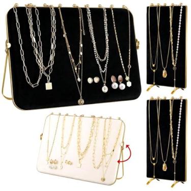 Imagem de DDETYM Expositor de joias de 3 peças para vendedores, suporte de exibição de colar de veludo, grande organizador de colar e brincos de metal para vendedores de lojas domésticas, expositores, preto