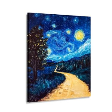Imagem de CANLUNTE Arte criativa de parede em tela com céu noturno - Pintura digital de paisagem de caminho estrelado, 61 x 91 cm, decoração moderna para sala de estar (arte 2,8 cm x 45,7 cm sem moldura)