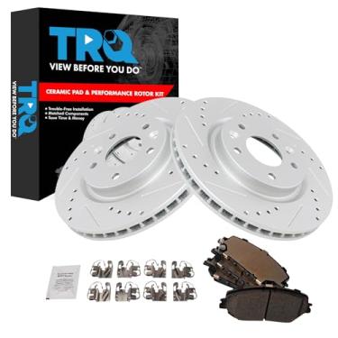 Imagem de TRQ Kit de pastilhas de freio e rotor premium G-Coated Slotted X Drilled Performance Ceramic Compatível com Nissan Rogue 2020-2021