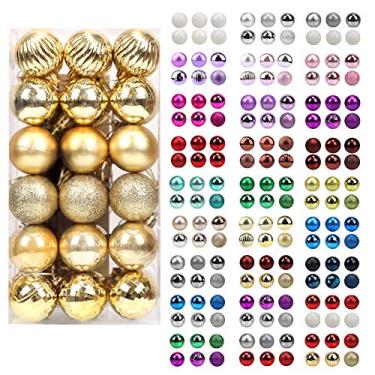 Imagem de walsport Bolas de Natal para árvore de Natal, bolas de plástico inquebráveis de 36 quilates coloridas e com glitter, conjunto de 4 cm