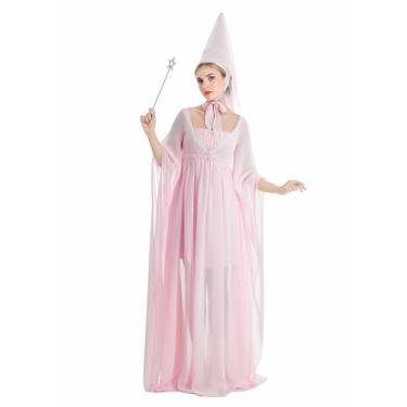 Imagem de daizbella Vestido feminino de princesa medieval, vestido de cetim, mangas de chiffon, fantasia renascentista com chapéu, rosa, M