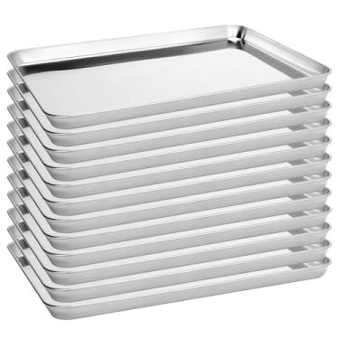 Imagem de BIEAMA Pacote com 12 formas de assadeira de aço inoxidável, 43,9 cm C × 31 cm L × 2,5 cm A. Folhas de biscoito para torradeira, resistente à ferrugem, pode ser lavada na lava-louças