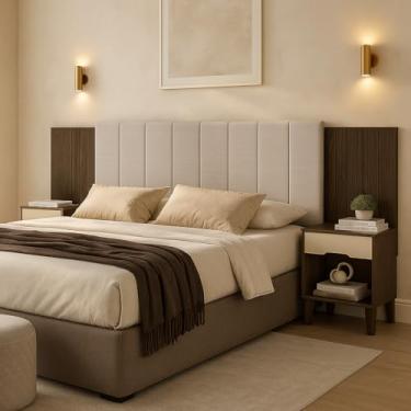 Imagem de Cabeceira Cama Box Com Criado Elena Casal e Queen 1,40/1,60. (Chocolate/Off)