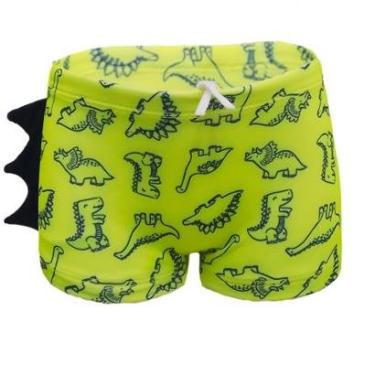 Imagem de Sunga Infantil Verde Neon Proteção Uv 50fps Estampa Dinossauro Natação Praia Baby Cordão Forro Duplo-Masculino