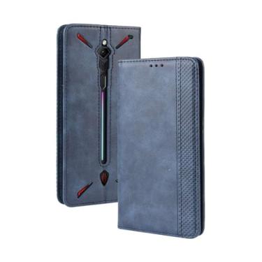 Imagem de Capa para ZTE Nubia Red Magic 3,Retro Flip magnético,Caso de telefone de couro PU,Design de carteira com 3 slots de cartão e 1 clipe de dinheiro -Blue
