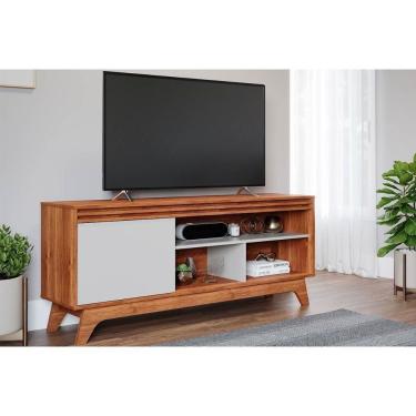 Imagem de Rack Bancada p/TV até 55 pol Grecia 100% MDF c/ Nichos e Pés 154cm Cinamomo/Off White - Permóbili