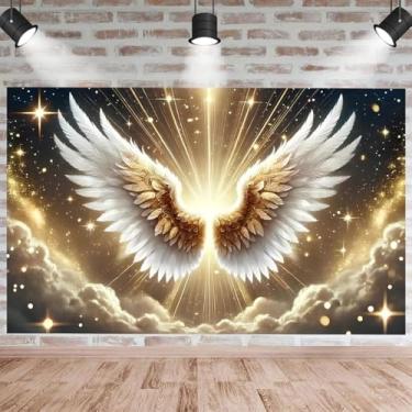 Imagem de Pano de fundo azul com asas de anjo grande céu céu branco nuvem branca céu santo enviado decoração de chá de bebê para aniversário adulto decoração de festa de casamento menino menina retrato