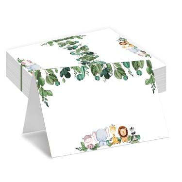 Imagem de Cartões de lugar de safári na selva, cartões de assento na floresta para mesa, pacote com 25 cartões de recepção dobrados, decorações para chá de bebê, aniversário, eventos de casamento - A17