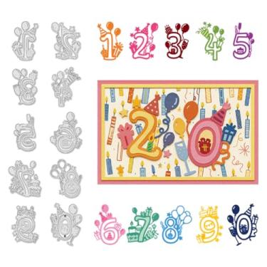Imagem de UNICRAFTALE 10 peças de números de aniversário, matrizes de corte, bordas, cartões de 0 a 9, estênceis de gravação em relevo 3D para fazer cartões, álbum de fotos, álbuns de fotos, cartões de