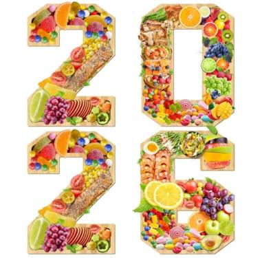 Imagem de 4 peças de decorações de formatura de madeira 2025 números de charcutaria 2025 decorações preenchíveis número 2025 caixa de tabuleiro de charcutaria para frutas e queijos pratos de bolo de doces para