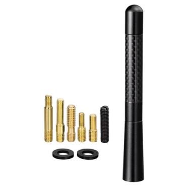 Imagem de SZSAUTO Antena universal de veículo antena curta de fibra de carbono de 12 cm, antena de substituição de caminhão de carro AM FM antena de rádio estéreo mastro compatível com carros, caminhões