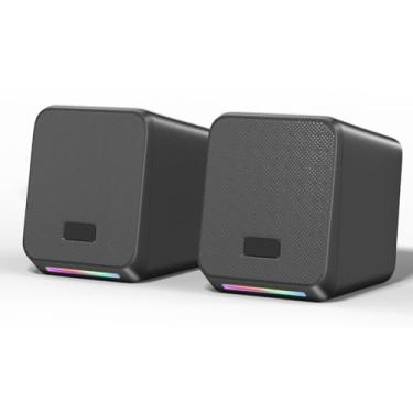 Imagem de Alto-falantes de computador, com 7 luzes RGB coloridas, conector de fone de ouvido, graves aprimorados e controle de volume, alto-falantes para jogos alimentados por USB para laptop, monitor, PC