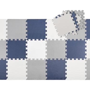 Imagem de Kit 18 tapete de atividades bebê Tatame infantil EVA grande Antiderrapante 30×30 1cm Azul+Branco