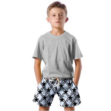 Imagem de Shorts Infantil Bermuda Calção Praia Verão Estrelas Star Arte Preta 56