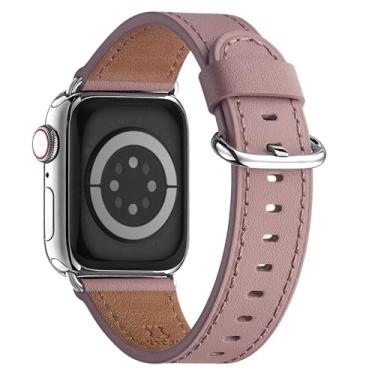 Imagem de Pulseira feminina WFEAGL de couro de grão superior para Apple Watch SE e séries 8, 7, 6, 5, 4, 3, 2 e 1 de 38 mm, 40 mm e 41 mm (lavanda + prata)