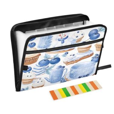 Imagem de Wassud Blue Cookies Organizador de arquivos sanfonados, 13 bolsos, pastas expansíveis com abas e adesivos, tamanho carta A4, papel para recibos, documentos, pastas organizadoras para viagens de