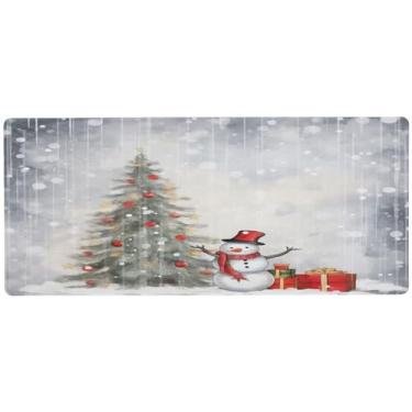 Imagem de Wassud Árvore de Natal com boneco de neve, mouse pad para jogos com base de borracha antiderrapante, mouse pad longo com borda costurada, almofada grande impermeável para escritório, casa, 80 x 30 cm