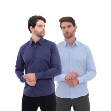 Imagem de KIT Masculino 2 Peças - Camisa Social Premium Tipo Linho Azul Marinho 