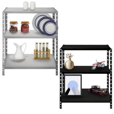 Imagem de Estante Prateleiras Cozinha de Aço Panelas Casa Sala Quarto Organizador(Cinza 70 cm (3 Prateleiras))