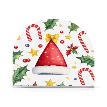Imagem de Qilmy Lindo suporte de guardanapo de chapéu de Natal para mesas, porta-guardanapos de papel de placa acrílica elegante, dispensador de papel de seda independente moderno para sala de jantar, sala de