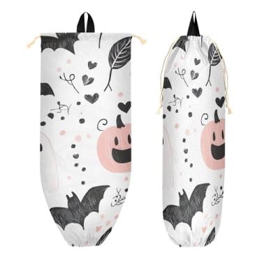 Imagem de xigua Suporte de parede para saco de plástico Halloween Ghosts com cordão, 1 pacote, reutilizável para decoração organizadora de sacolas de compras, meias, roupas íntimas e gravatas