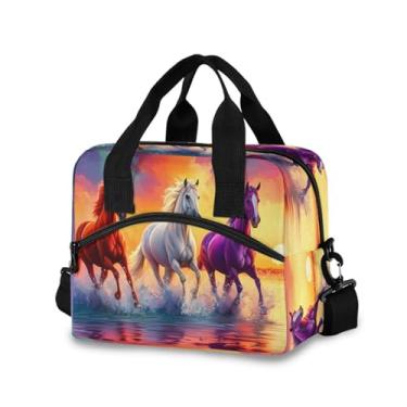 Imagem de STAYTOP Lancheira isolada para mulheres e homens, lancheira à prova de vazamento, lancheira com alça de ombro ajustável para piquenique, trabalho, escola, cavalos galopantes ao pôr do sol