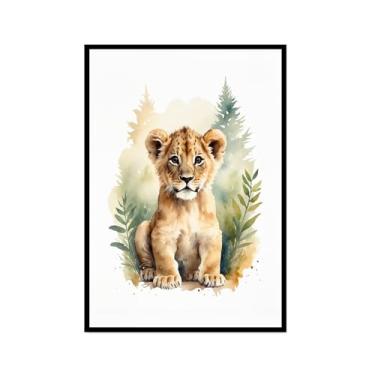 Imagem de Arte de parede de berçário botânico fofo safári floresta nebulosa urso coelho raposa lobo guaxinim cervo girafa zebra tigre aquarela decoração de quarto infantil (SKU9,12x45,7 cm = (30 x 45 cm