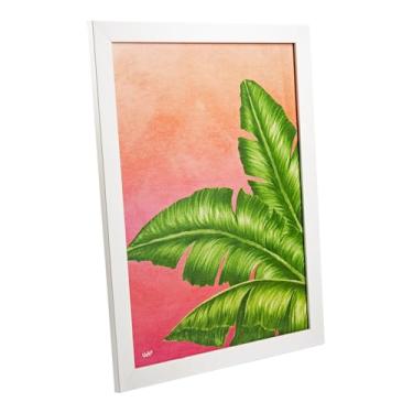 Imagem de Quadro Decorativo Tropical, Rosa e Verde, 40x30cm, Pinus e HDF, Folhagem Verão