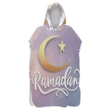 Imagem de Poncho de surf reutilizável para adultos trocador de roupa de banho com capuz bonito lua crescente roxo poncho masculino com capuz