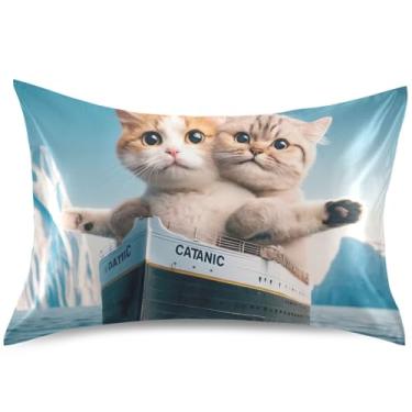 Imagem de Capas de almofada de cetim com estampa de gato fofo King Queen Standard Slip Cute Cooling Pillow Cover Bedding Decor Home, Queen Size, 76.2 cm x 50.8 cm