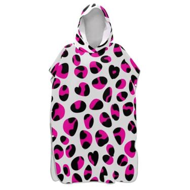 Imagem de TSENQUE Roupão com estampa de leopardo rosa preto branco para adultos poncho de surfe praia moletom com capuz toalha natação leve ponchos adultos para mulheres